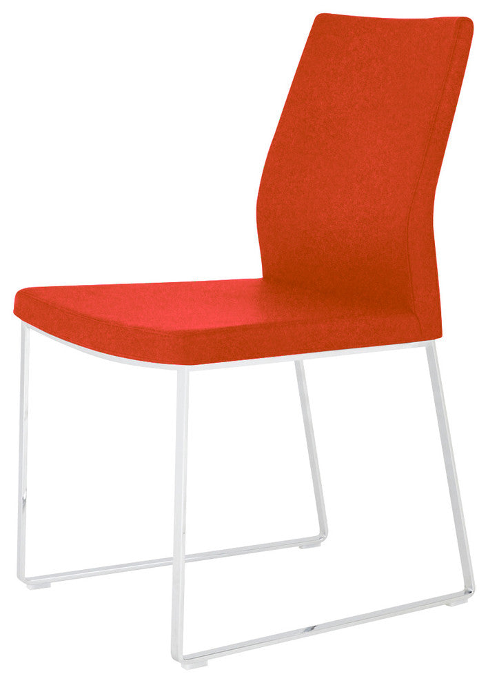Pasha Sled Chair, Stainless Steel Base, Orange Camira Wool