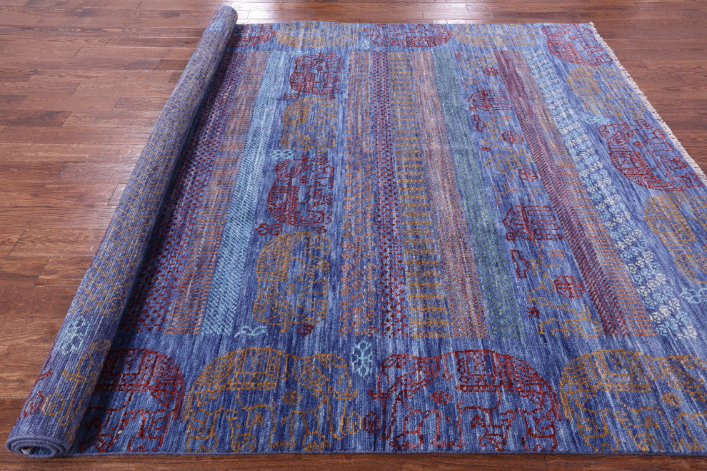Handmade Persian Gabbeh Elephant Design Wool Rug 8' 2" X 10' 2" - Q13612