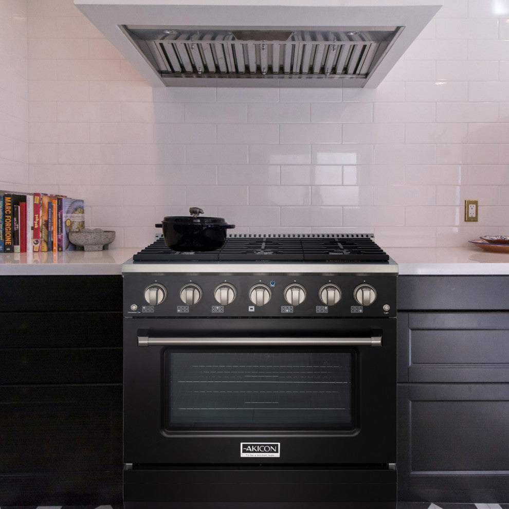 36" Slide-in Freestanding Gas Range & 5.2 Cu. Ft. Oven, 6 Burners. Matte Black, Matte Black & Stainless Steel