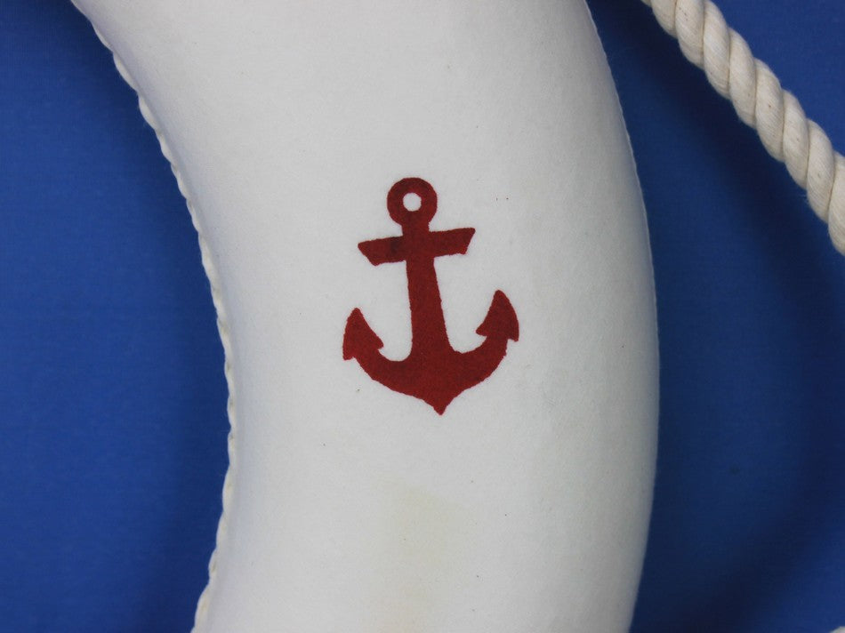 Classic Decorative Anchor Lifering, White With Red Bands, 20''