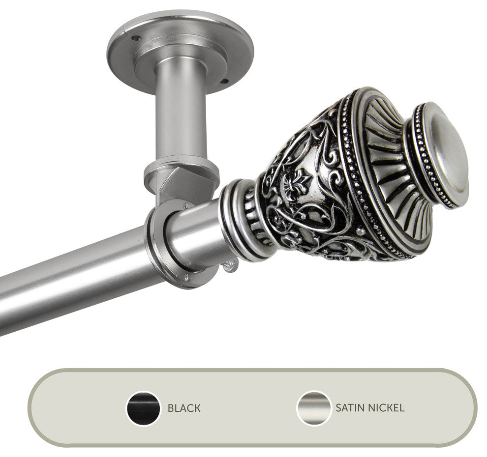 Vase Ceiling 1" Curtain Rod/Room Divider, Satin Nickel, 28-48"