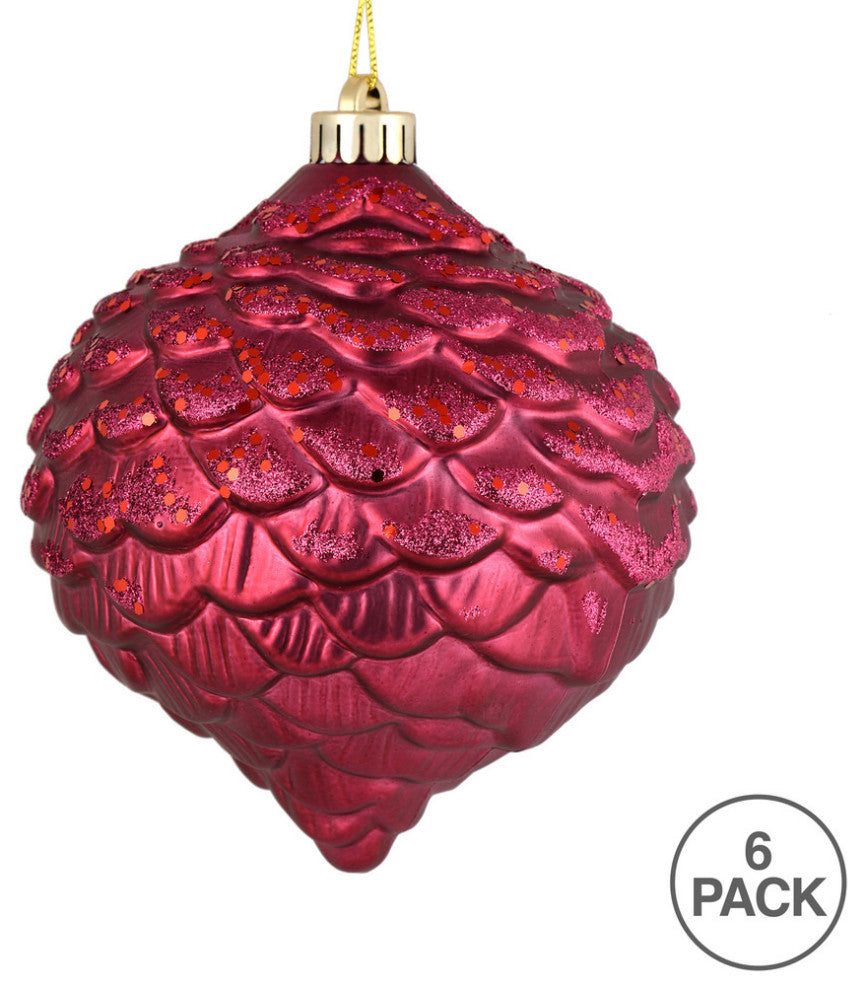 Vickerman N183821D 6" Berry Red Glitter Pinecone Christmas Ornament, 6 Per Bag