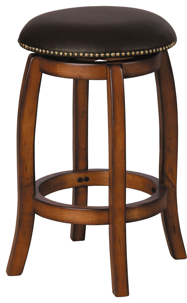 Chelsea Counter Height Stool With Swivel, Black Leather & Vintage Oak