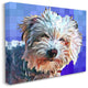 Colorful Bichon Puppy Over Blue Geometric Pattern30x40