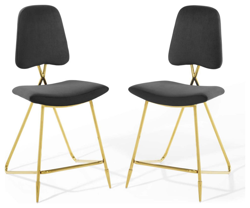 Ponder Counter Stool Performance Velvet Set of 2-Black