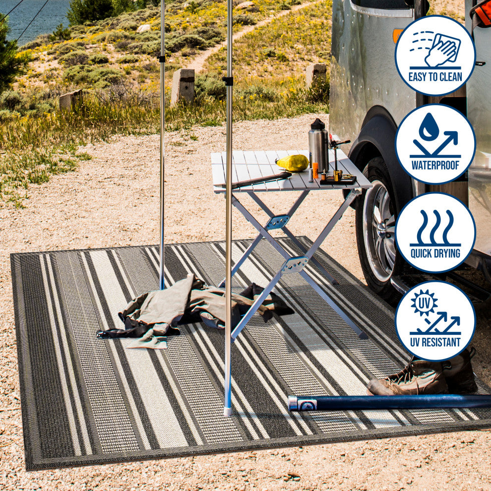 Haynes Modern Double Stripe Indoor/Outdoor Area Rug, Black/Cream, 4x6