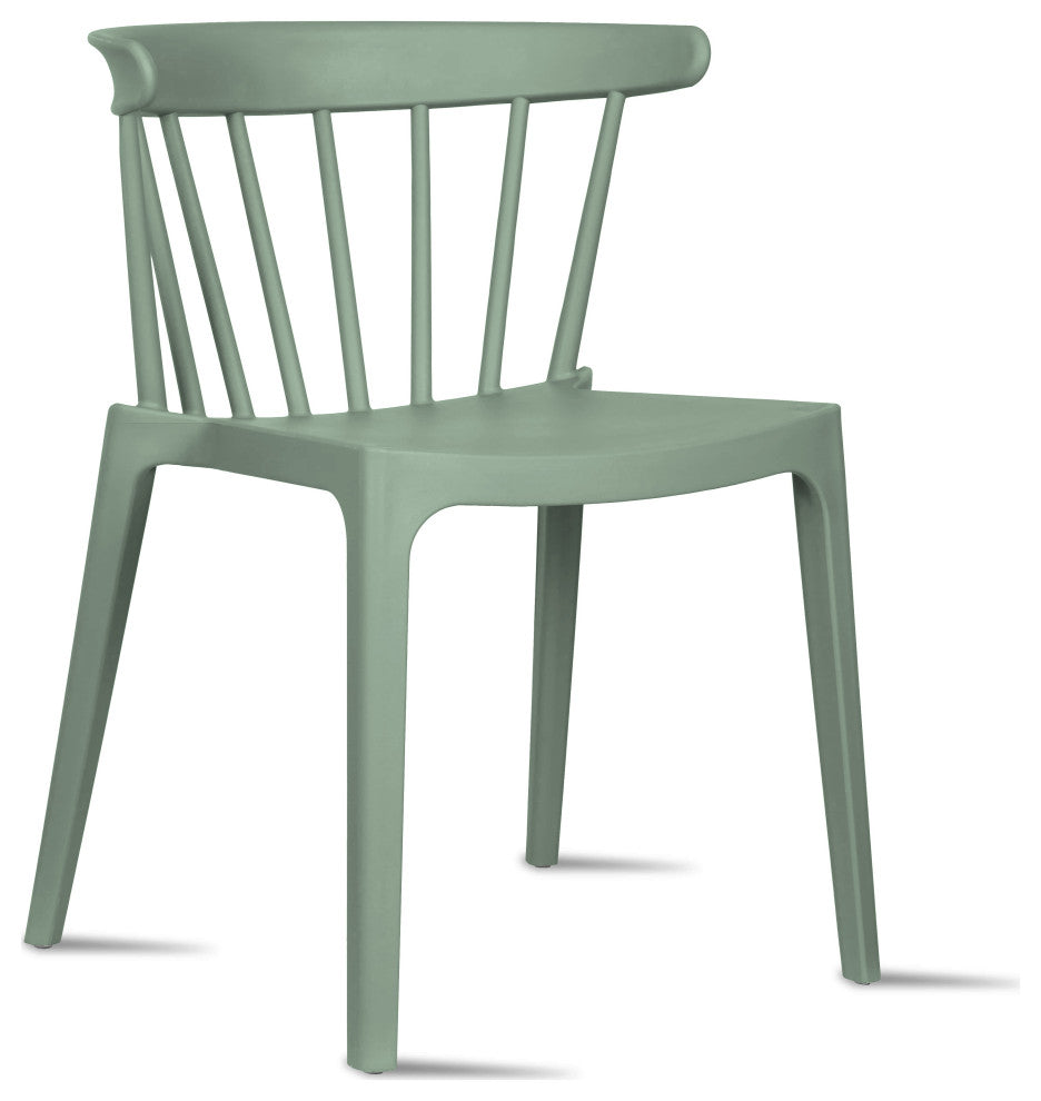 Set of 2 Dining Side Chairs, Plastic Indoor/Outdoor Stackable Patio Chair, Green