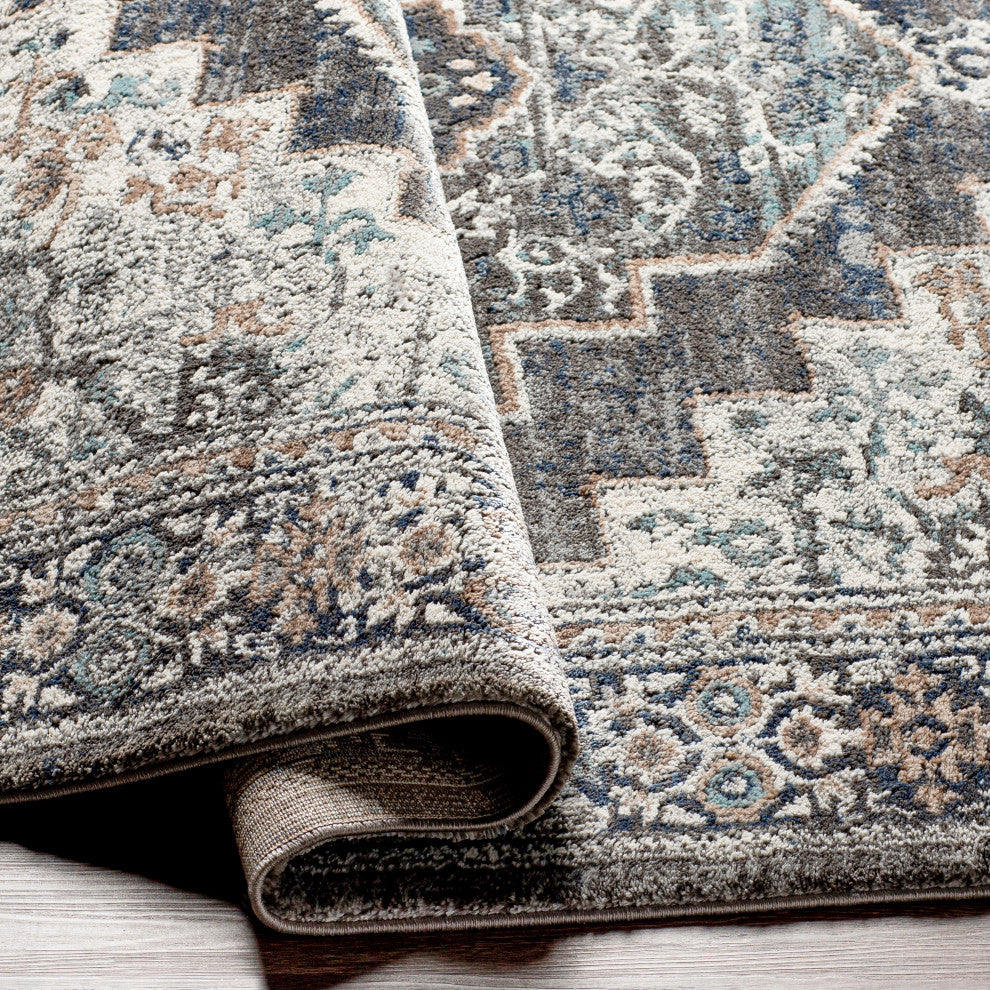 Surya Montana MTN-2307 Machine Woven Area Rug, Charcoal, 6'7" x 9'
