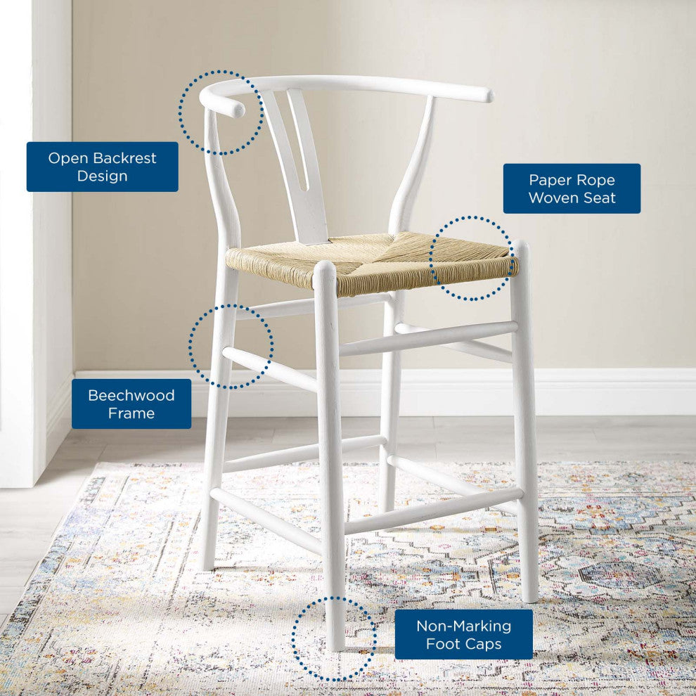 Counter Stool Chair, Wood, White, Modern, Bar Cafe Bistro Restaurant Hospitality