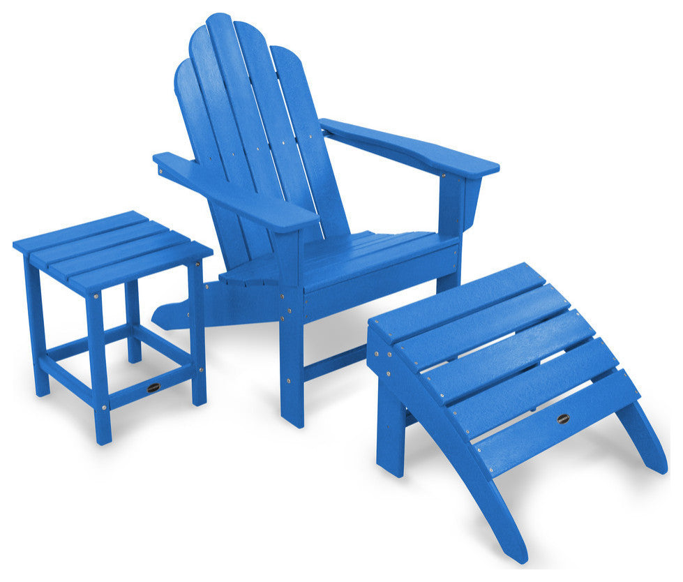Polywood Long Island Adirondack 3-Piece Set, Pacific Blue