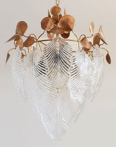 Uster | Glass Leaves Chandelier for Living Room, Transparent