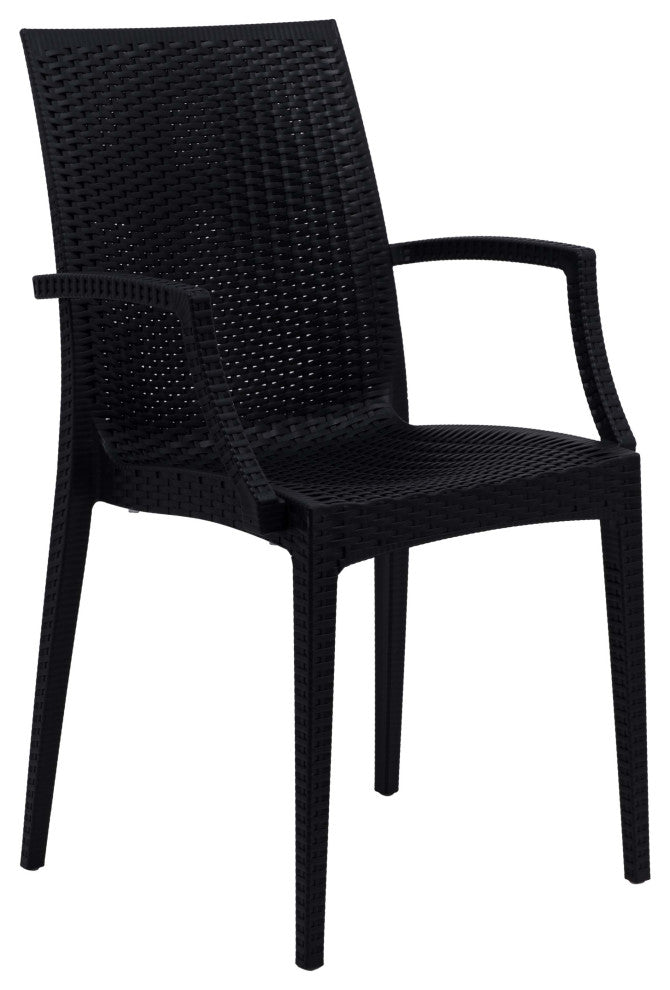 LeisureMod Mace 7-Piece Dining Set with 4 Side Chairs 2 Arm Chairs, White/Black