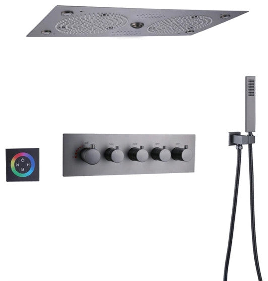 Thermostatic Recessed Ceiling Mount Led Rainfall Shower System, E Gun Gray
