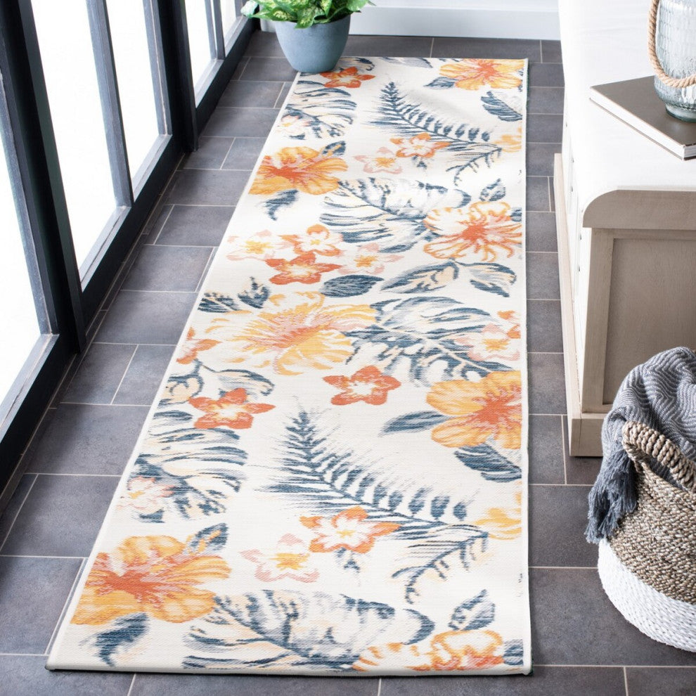 Safavieh Sunrise Collection SUN671 Indoor-Outdoor Rug, Ivory/Rust Blue, 2'x8'