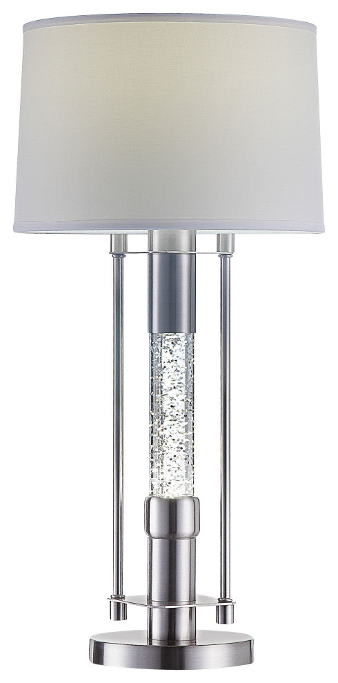 Benzara Contemporary Metal Table Lamp with Fabric Drum Shade, Silver and White