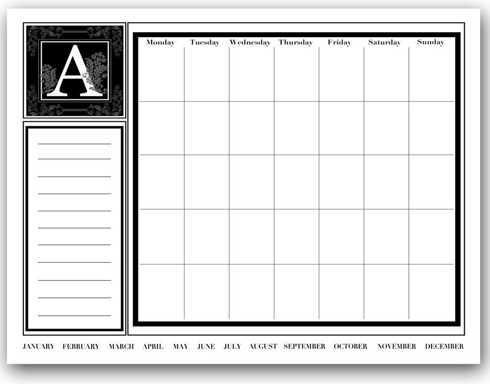 Ready2HangArt Monogram Dry Erase Monthly Calendar on ArtPlexi, Letter A