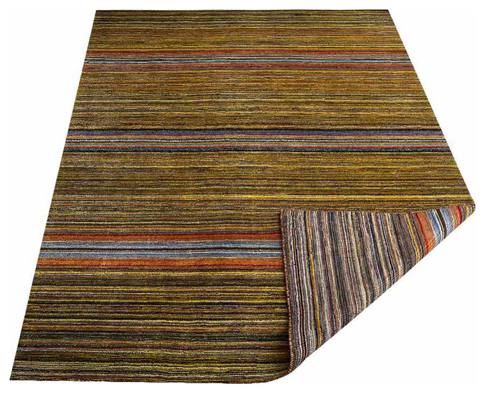 HAND KNOTTED LOOM WOOL ECO-FRIENDLY AREA RUGS - Rectangle, Multicolor, Striped