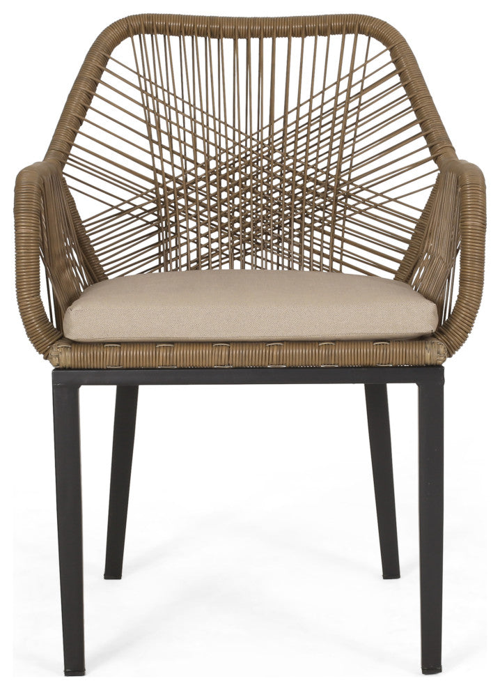 Fromberg Outdoor Wicker Dining Chair with Cushion, Set of 2