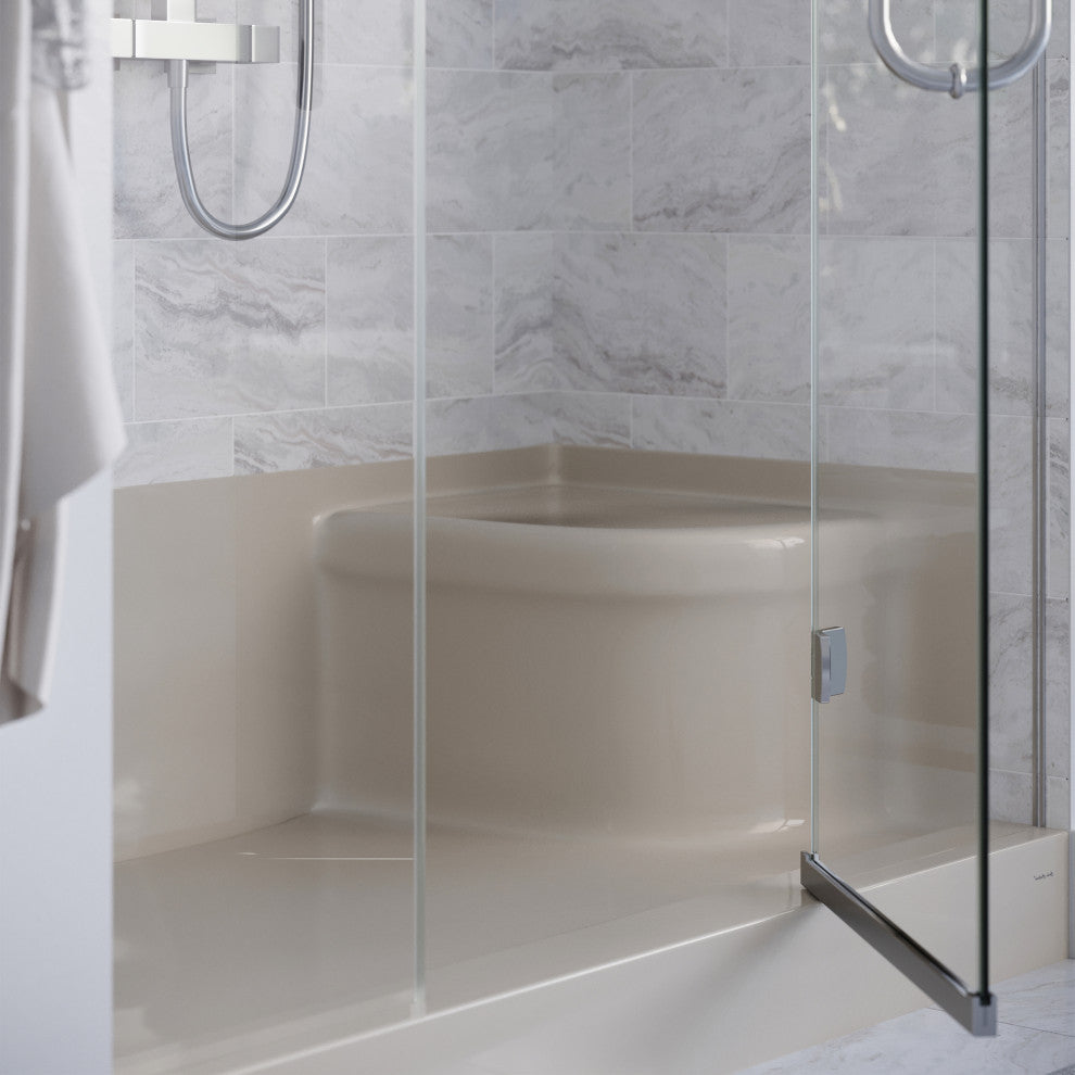 Aquatique 60"x32" Shower Base With Left Hand Drain, Biscuit