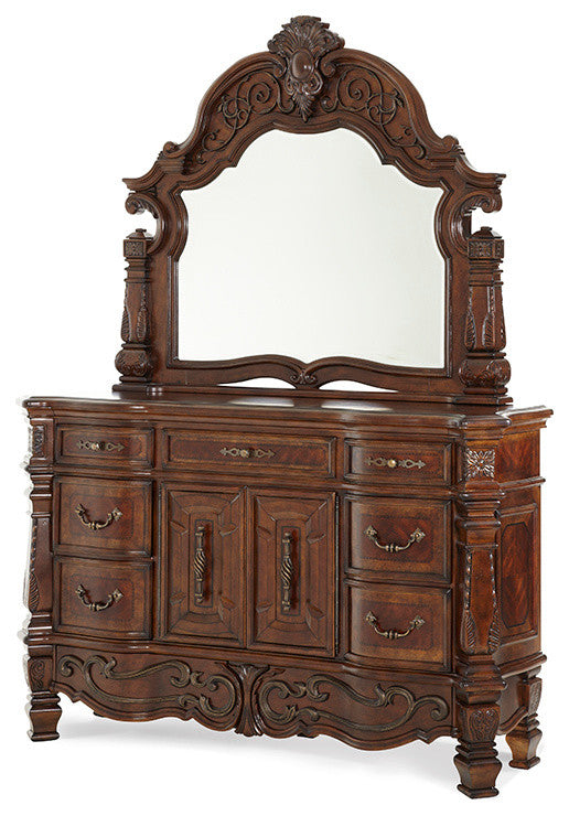 Windsor Court Dresser and Mirrors, Vintage-Style Fruitwood, 2-Piece Set