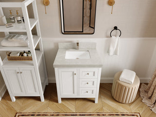 Nashville 30" Single Sink Bath Vanity, White 2" Pearl Light Gray