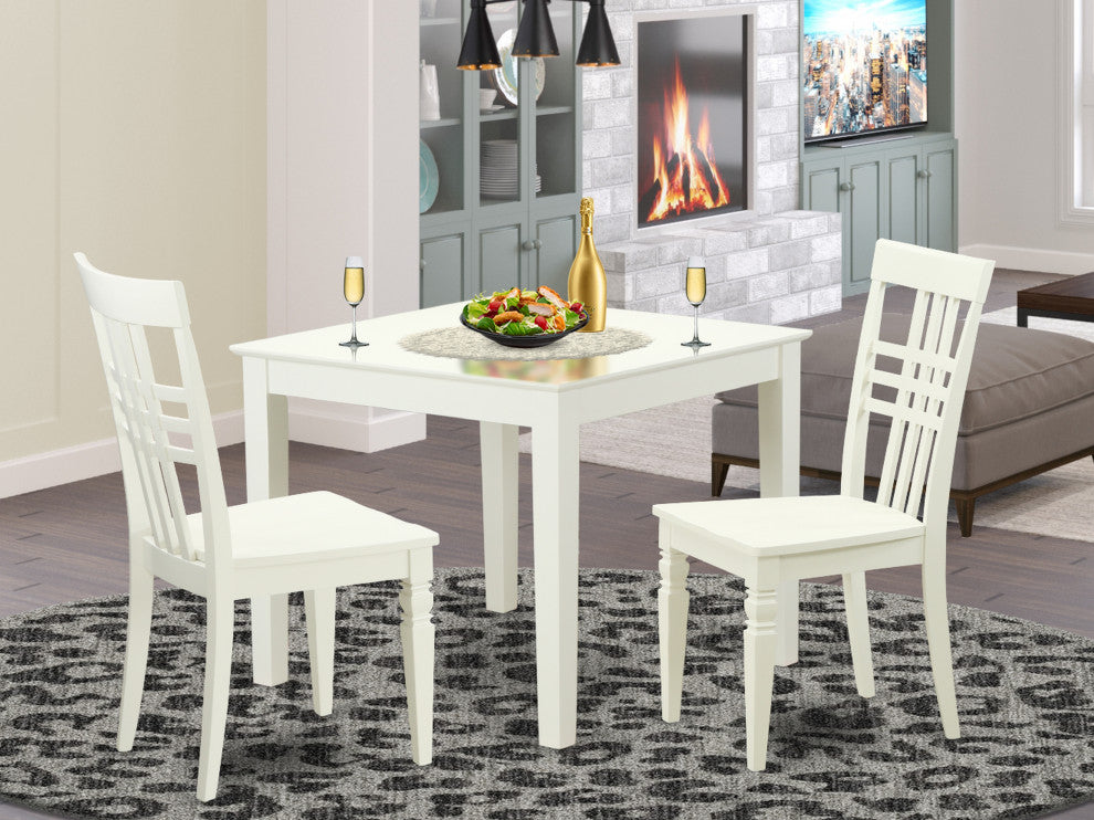 3 Pc Kitchen Table And 2 Wood Dining Chairs In Linen White