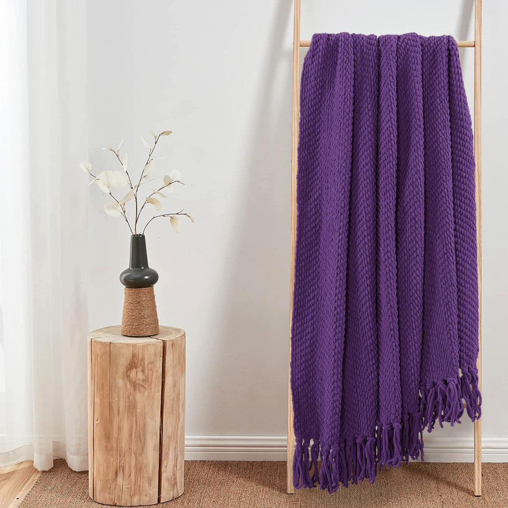 Tweed Knitted Throw Blanket, Imperial Purple, 60"x80"
