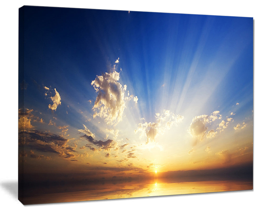 "Sunset in The Ocean Blue Sky Panorama" Seascape Art Canvas, 20"x12"
