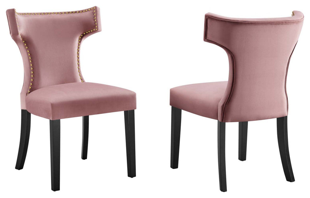 Curve Performance Velvet Dining Chairs, Set of 2, Dusty Rose