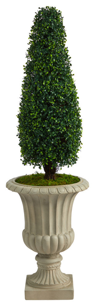 4' Boxwood Tower Faux Topiary Tree Sand Finished Urn UV Resistant Indoor/Outdoor