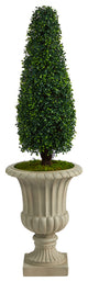 4' Boxwood Tower Faux Topiary Tree Sand Finished Urn UV Resistant Indoor/Outdoor