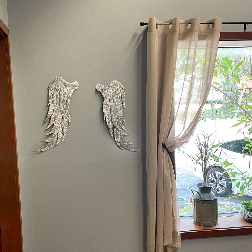 Set of 2 Galvanized Metal Angel Wings Wall Art Indoor Outdoor Rustic Home Decor