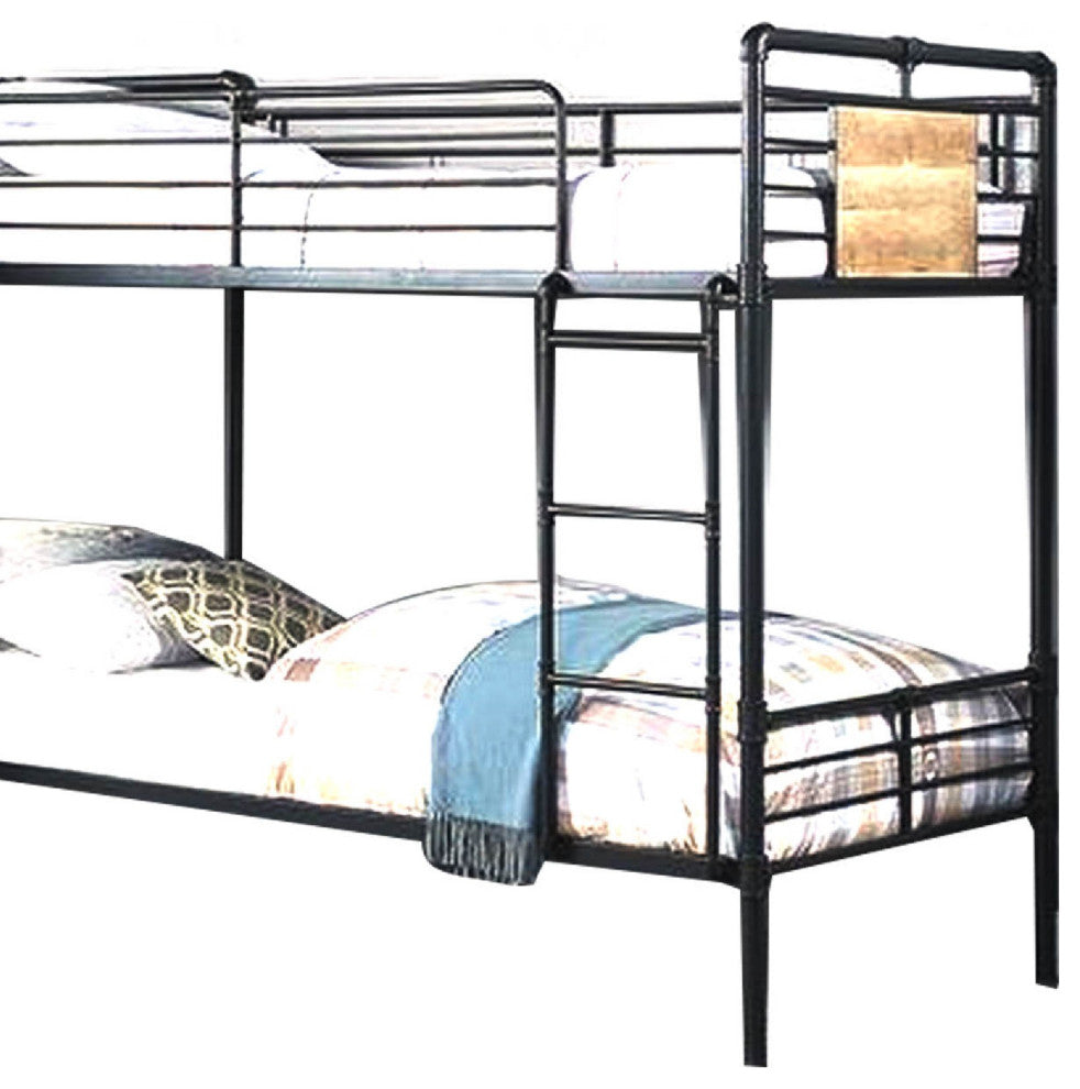 Benzara BM266441 Twin over Full Bunk Bed With Guard Rails, Black and Dark Bronze