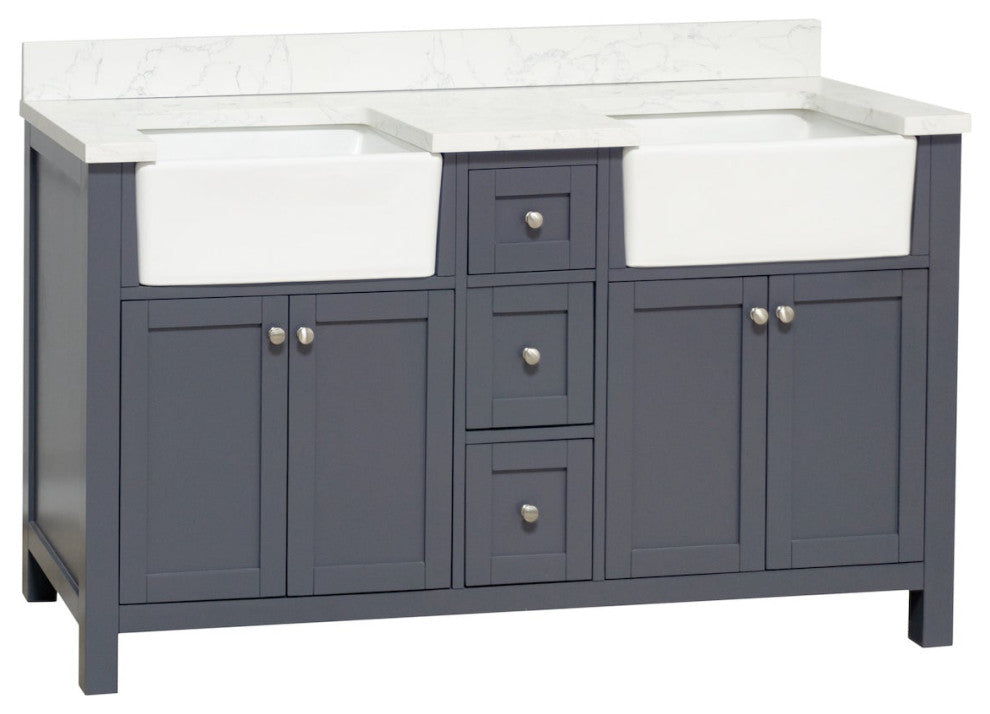 Yorkshire 60" Bathroom Vanity, Marine Gray, Engineered Marble, Double