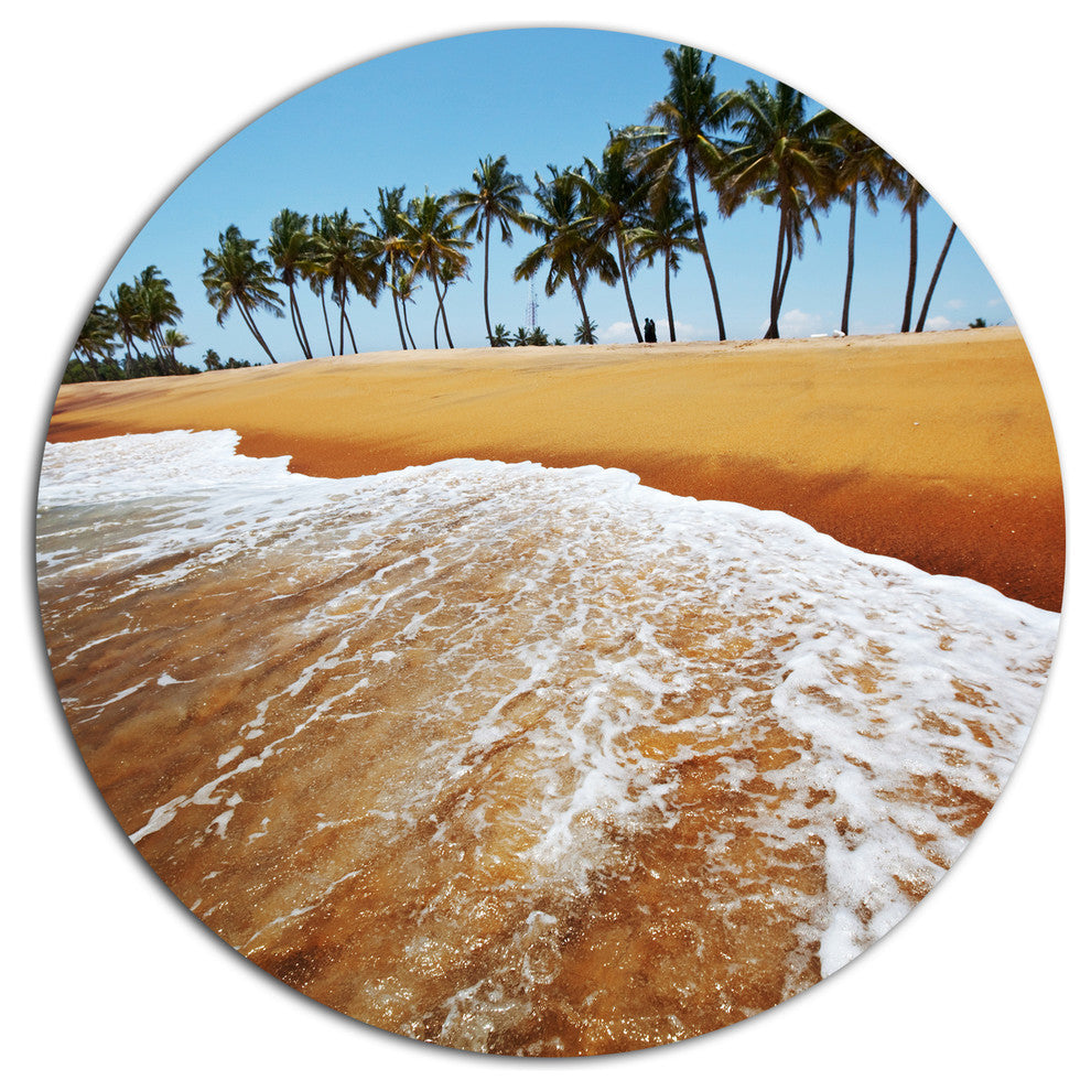 Beautiful Beach With Row Of Palms, Seashore Round Wall Art, 11"