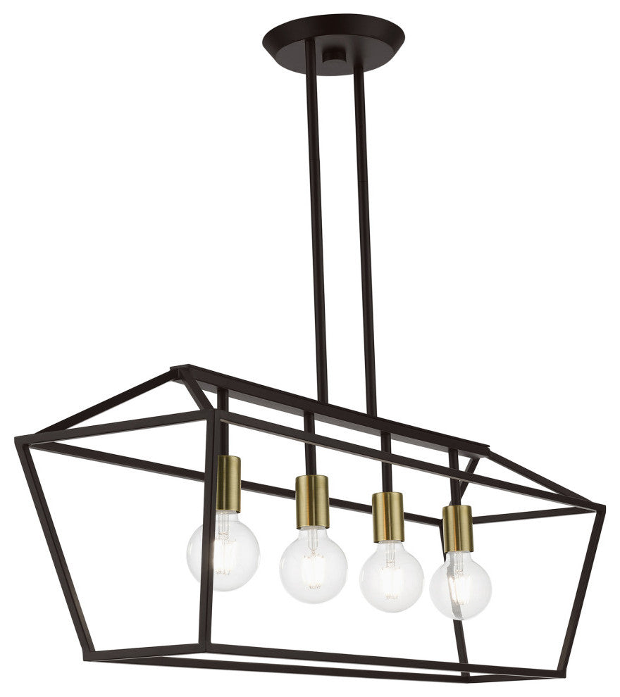 Devone 4 Light Bronze With Antique Brass Accents Linear Chandelier