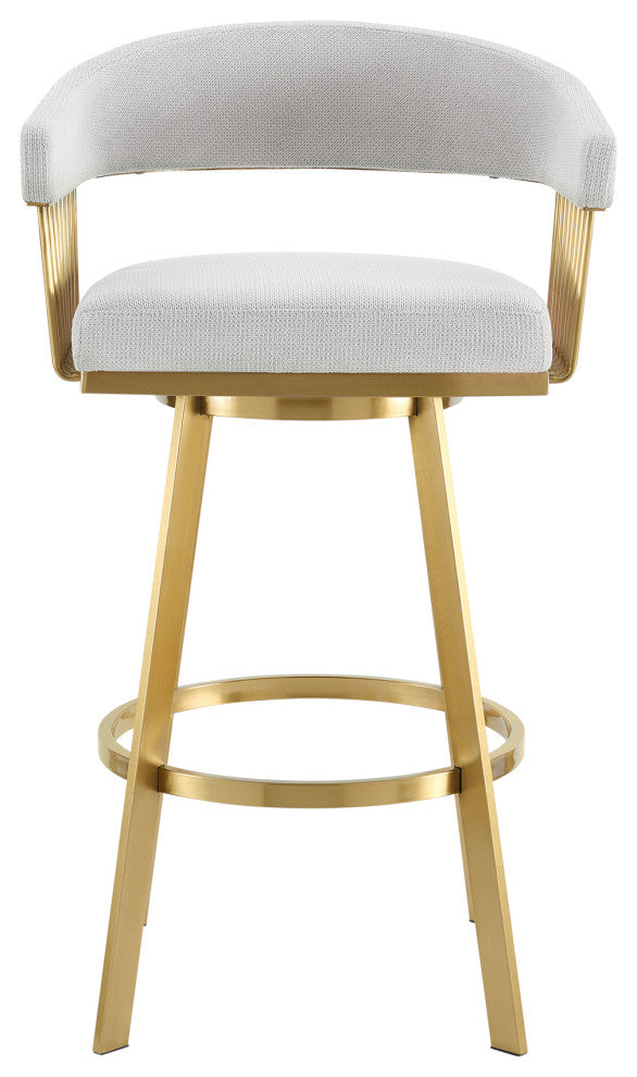 Chelsea Swivel Counter Stool, Gold Brushed Stainless Steel, Silver Fabric, 30"