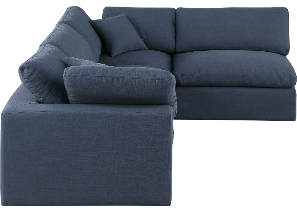 Comfy Upholstered L-Shaped Modular Sectional, Navy, 4-Piece: 2 Armless Chair, 2 Corner Chair, Linen Textured Fabric