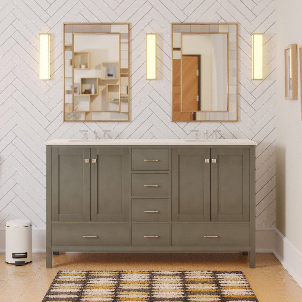 Horizon 60" Double Bathroom Vanity, Weathered Gray, Engineered White
