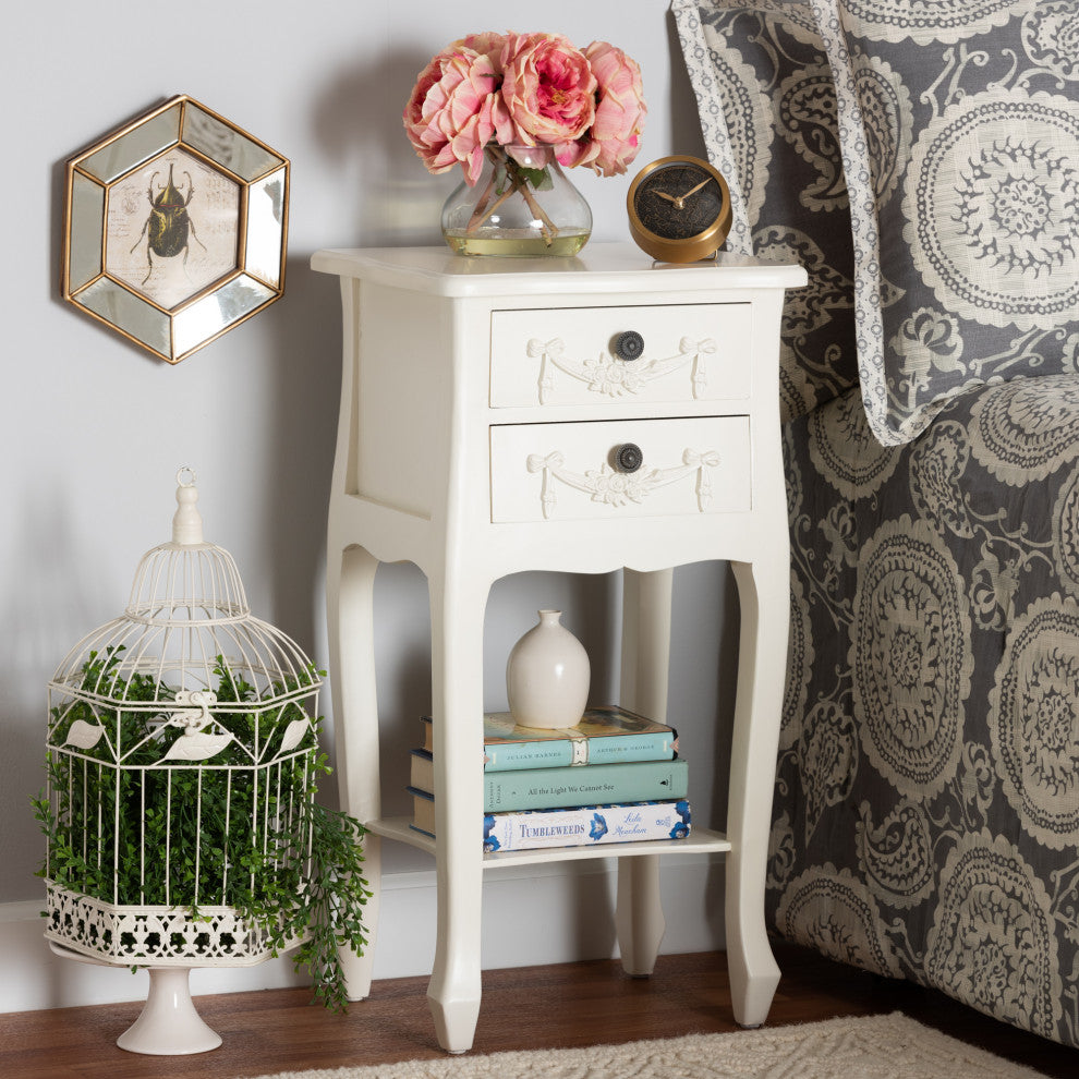 Eliya Classic and Traditional White Finished Wood 2-Drawer Nightstand
