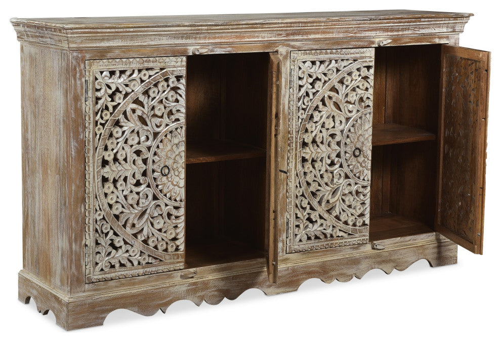 Carved Wooden 4-Door Sideboard