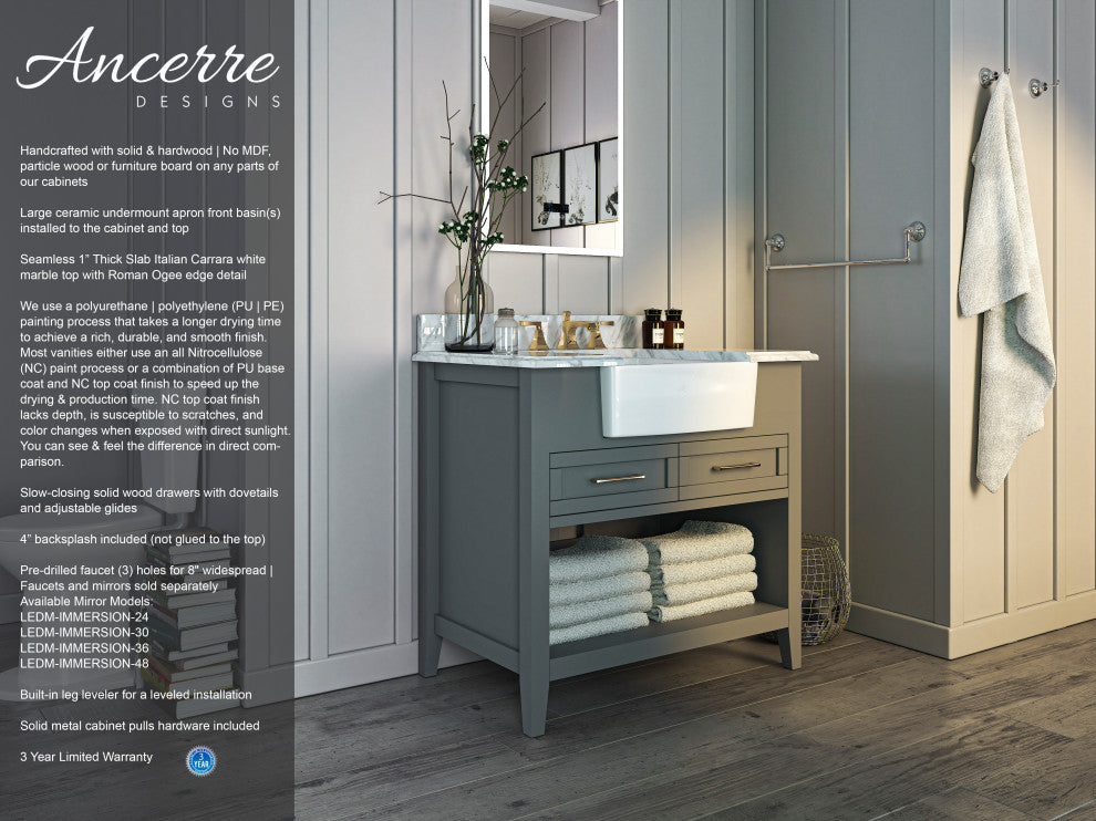 Hayley Bathroom Vanity Set, Sea Cloud Gray, 36"