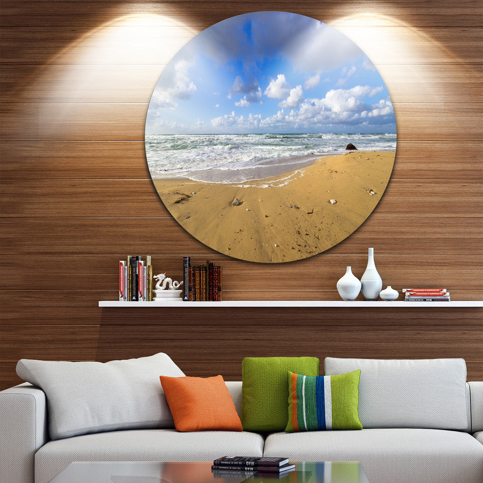 Sea Beach On Cloudy Winter Day, Seashore Disc Metal Artwork, 11"