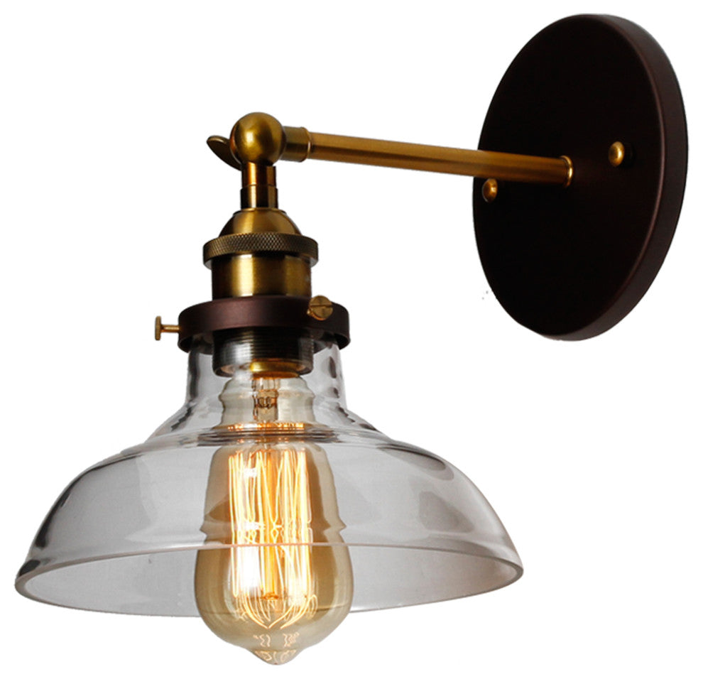 Braxton Industrial 1-Light Oil Rubbed Bronze Wall Sconce, 8" Wide
