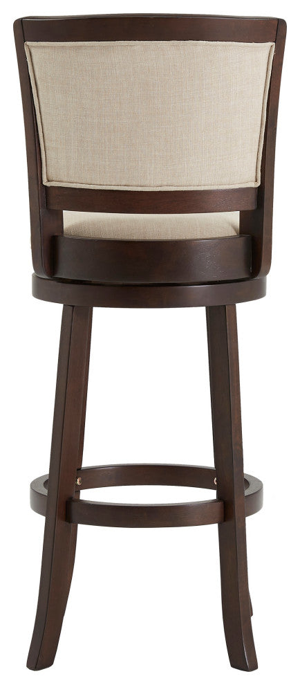Janczy Dark Cherry Finish Beige Linen Swivel Chair, Bar Height