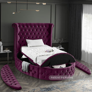 Luxus Button Tufted Velvet Round Bed, Purple, Twin