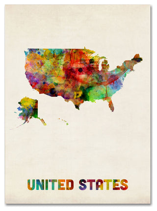 'US Watercolor Map' Canvas Art by Michael Tompsett