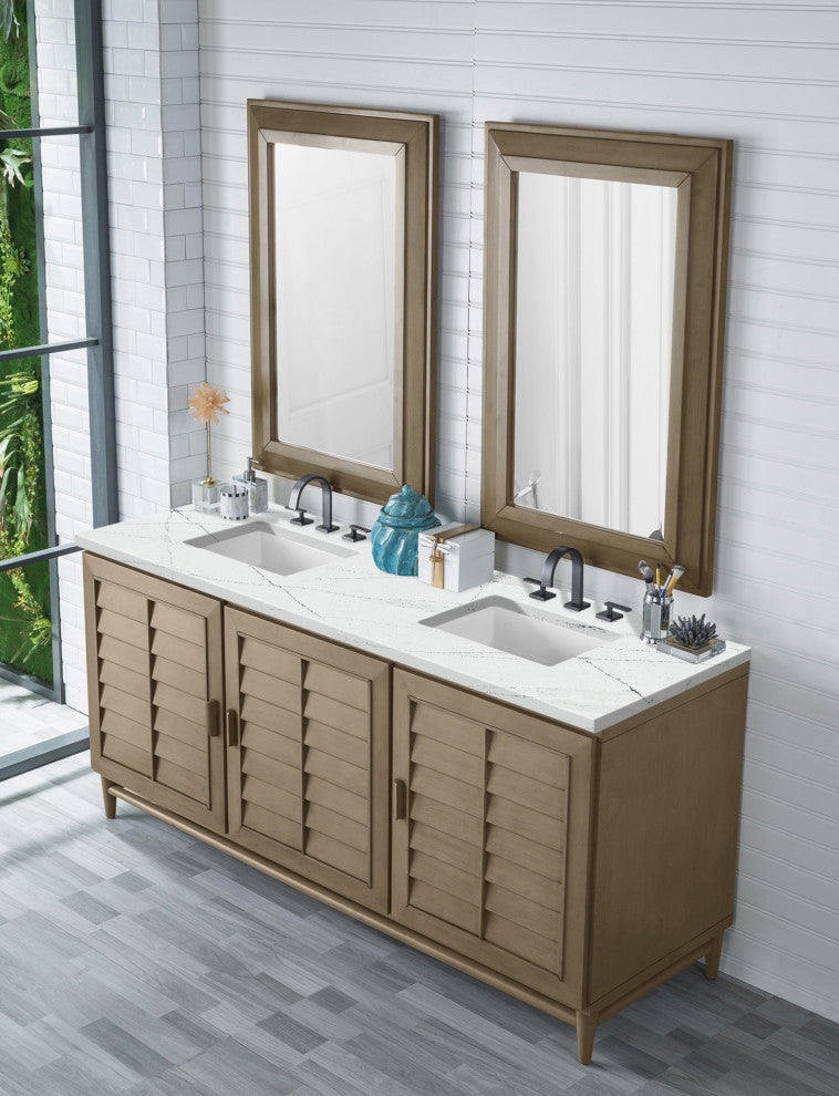 James Martin 620-V72-WW-3ENC 72" Double Vanity White Washed Walnut + Quartz Top
