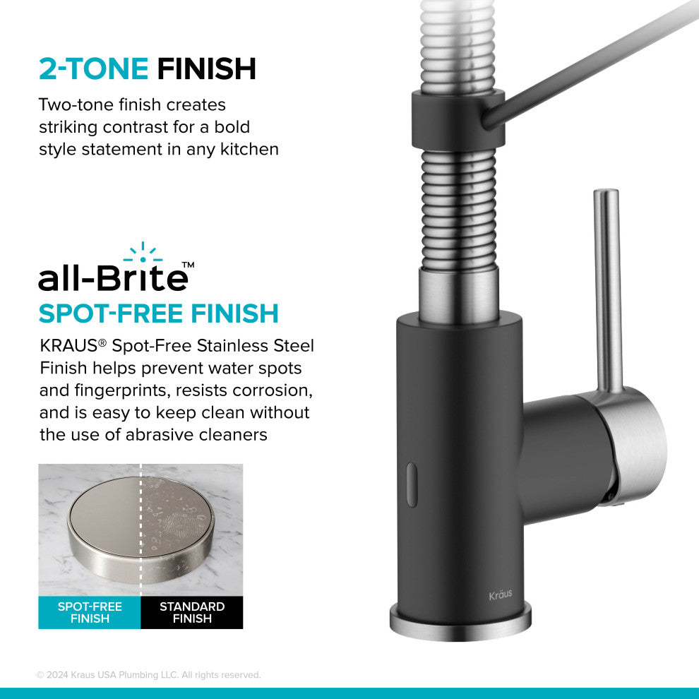 Bolden Commercial Style 2-Function Pull-Down 1-Handle 1-Hole Kitchen Faucet, Spot Free Stainless Steel/ Matte Black (Sensor Touchless)
