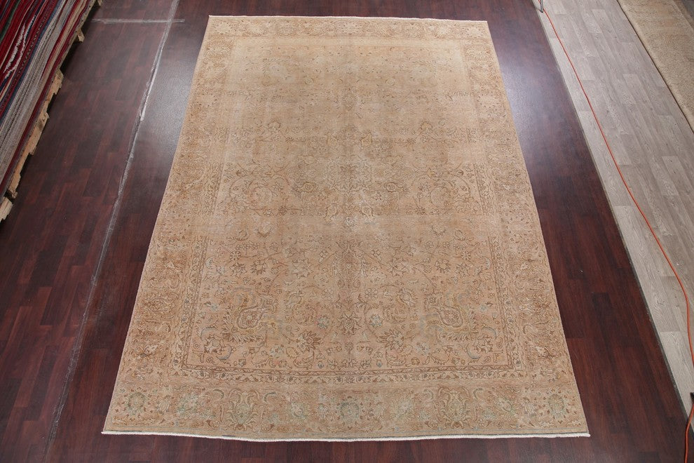 Consigned, Handmade Oriental Vintage Worn Persian Faded Distressed Rug, 9'x12'